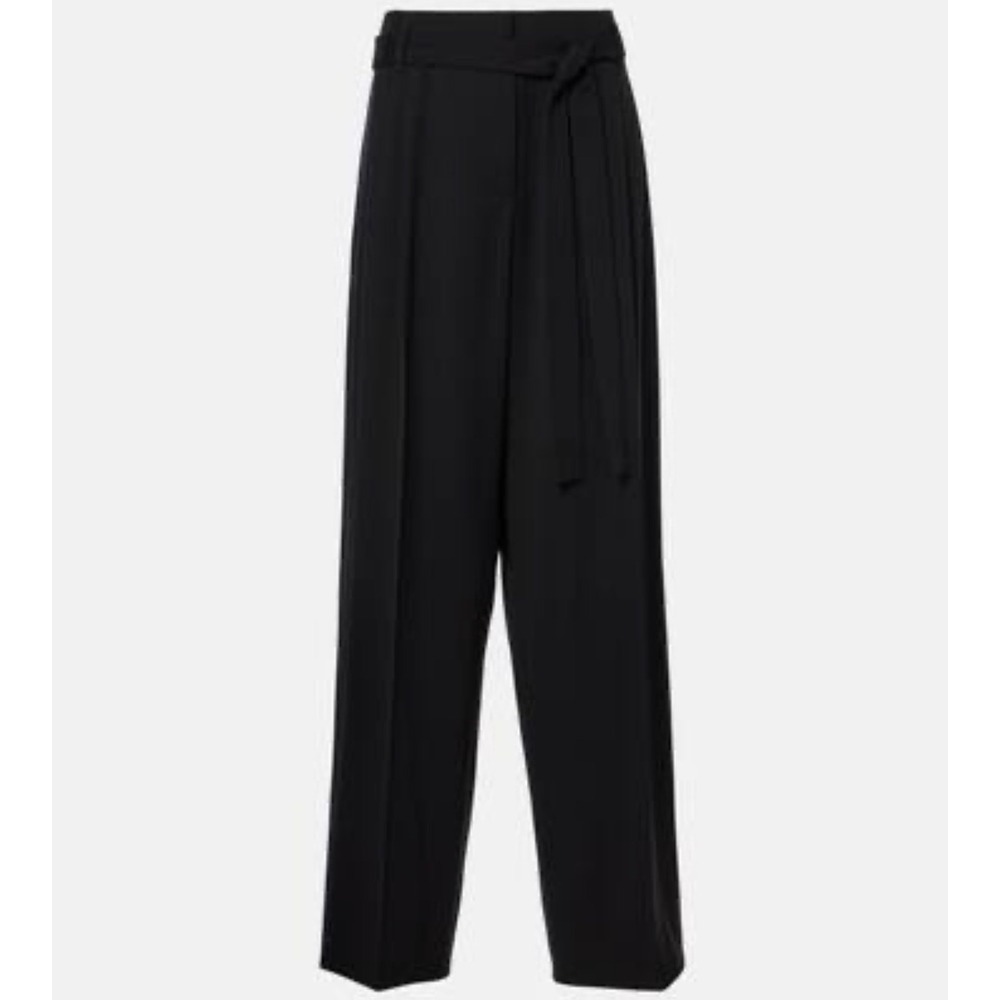 H&M Womens Black‎ Wide Leg Tie Waist Pleated Dress Pants Size 12 High Rise